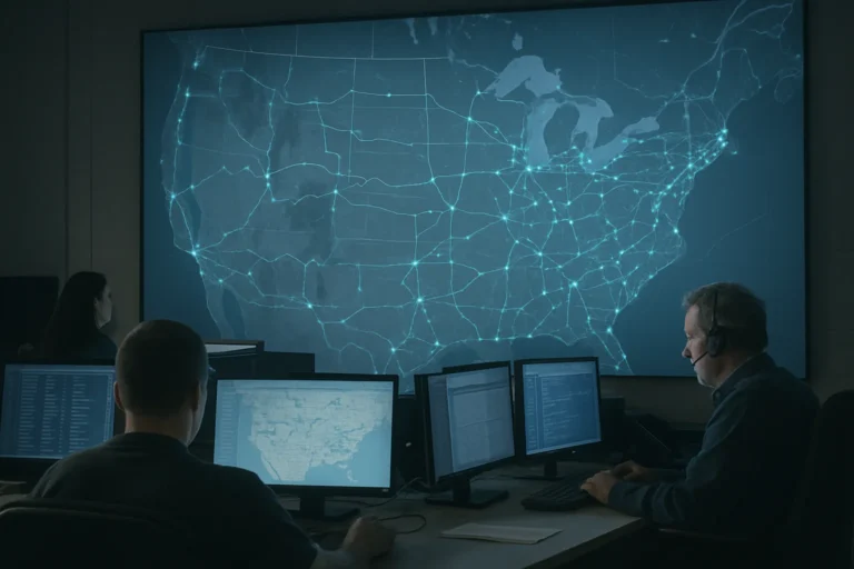 Logistics control room with a live fleet map